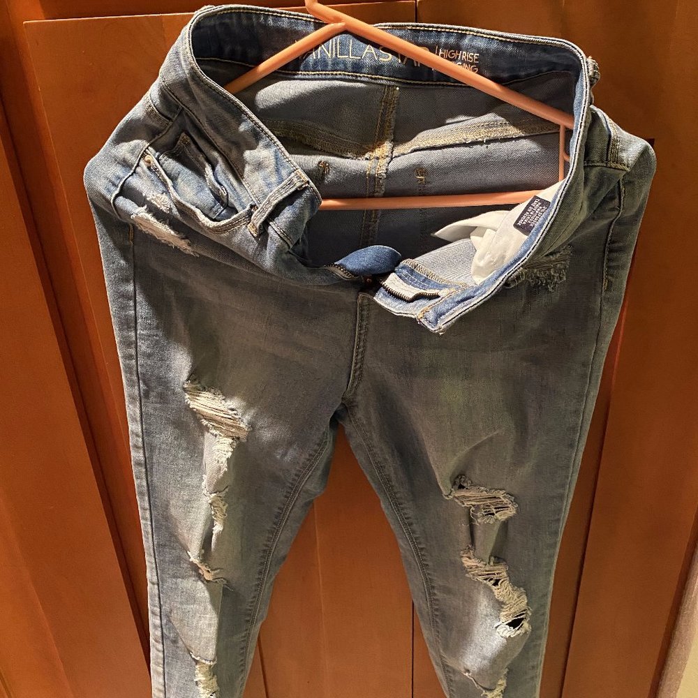 Vanilla Star High Rise Jegging Denim Jeans Distressed Ripped